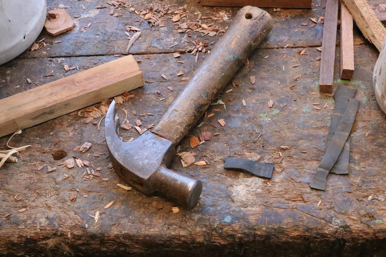 hammer, tool, wood